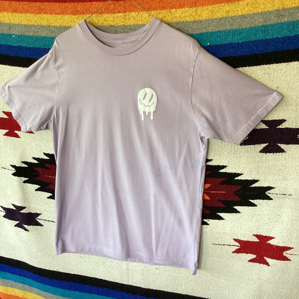 Red eight smiley puff print face short sleeve T shirt